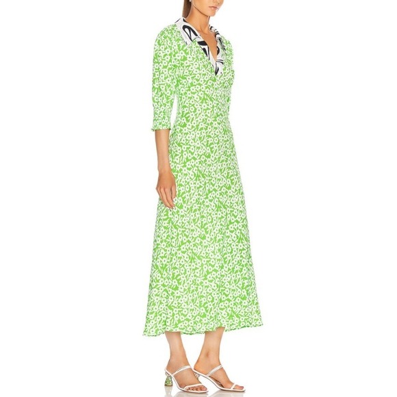 RIXO Dresses & Skirts - RIXO London‎ Mia Dress Green Retro Micro Floral Swirl Size 2 Shirt Dress